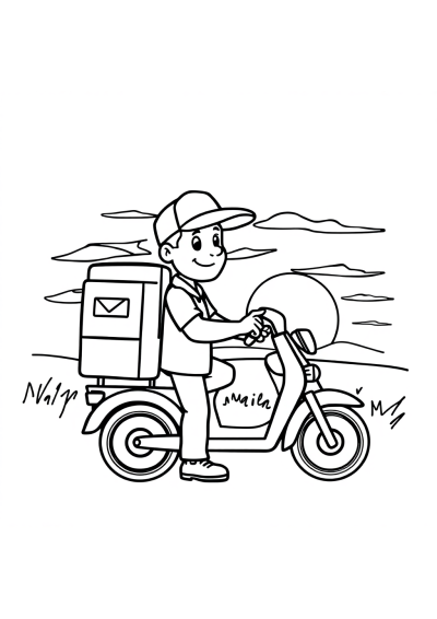 Mail Carrier At Sunset Coloring Page