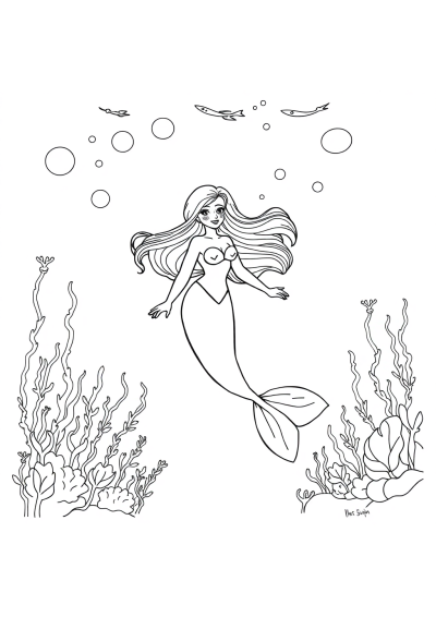 Mermaid Underwater Coloring Page