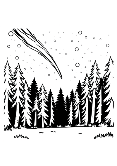 Meteor Shower In Forest Coloring Page