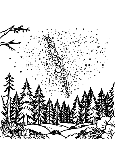Milky Way Galaxy In Forest Coloring Page