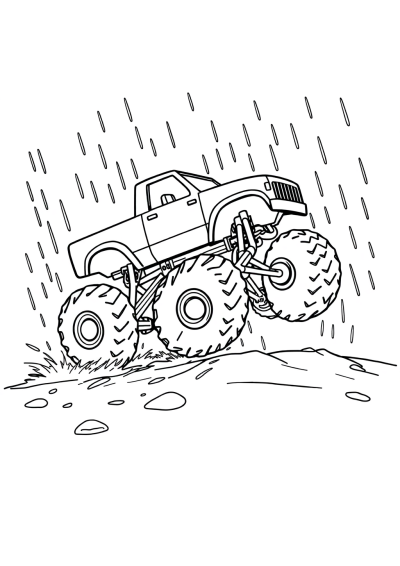 Monster Truck Jumping In Rain Coloring Page