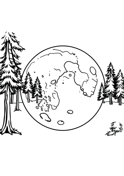 Moon Surface With Craters In Forest Coloring Page