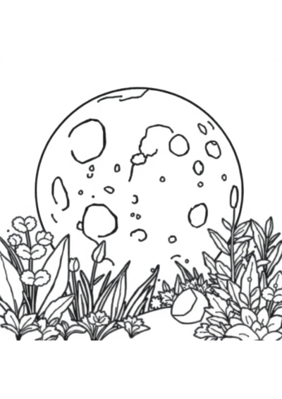Moon Surface With Craters In Garden Coloring Page