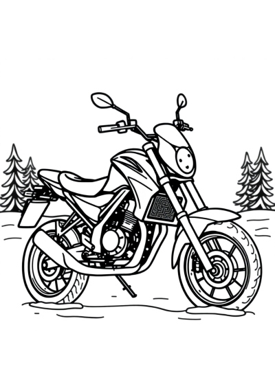 Motorcycle In Winter Coloring Page