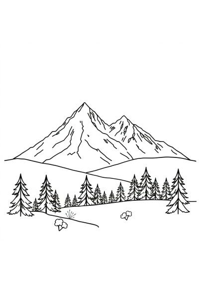 Mountain Landscape In Winter Coloring Page