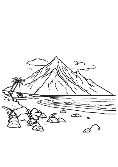 Mountain Landscape On Beach Coloring Page