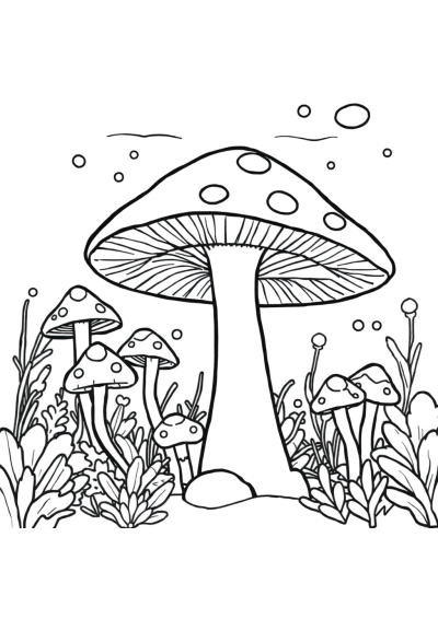 Printable Mushroom Forest Underwater Coloring Page