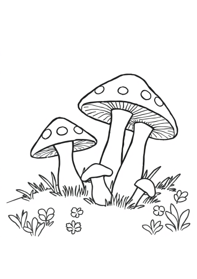 Mushrooms At Night Coloring Page