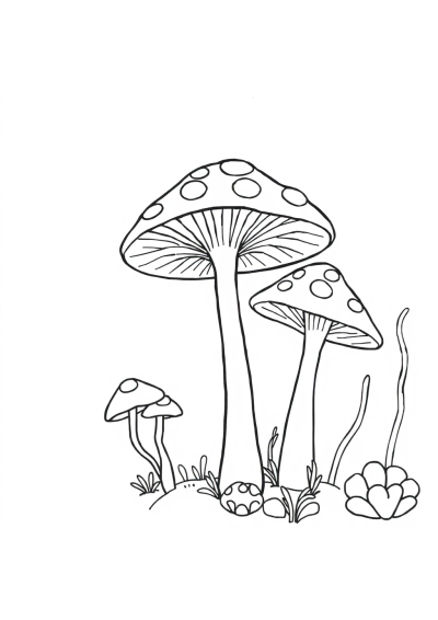 Mushrooms Underwater Coloring Page