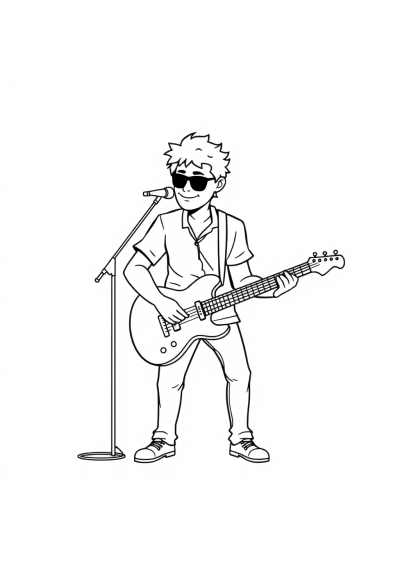 Musician Playing Guitar Coloring Page