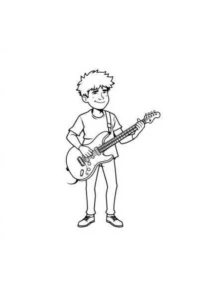 Musician Playing Guitar In Space Coloring Page