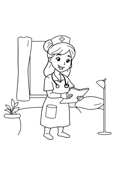 Nurse Helping At Night Coloring Page