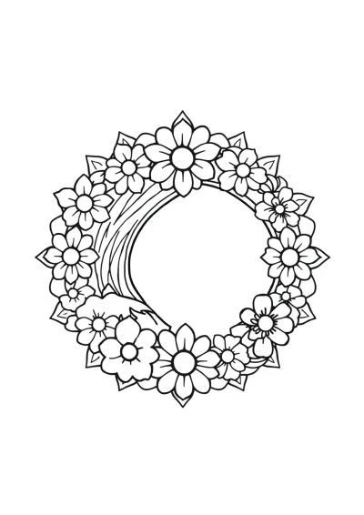 Ocean Wave Mandala With Flowers Coloring Page