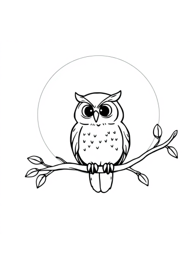 Owl On Branch At Sunset Coloring Page