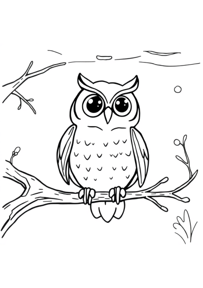 Owl On Branch Underwater Coloring Page