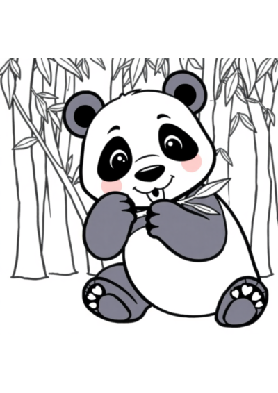 Panda Eating Bamboo In Forest Coloring Page