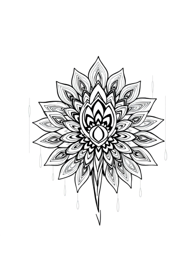 Peacock Feather Mandala In Rain Coloring Page