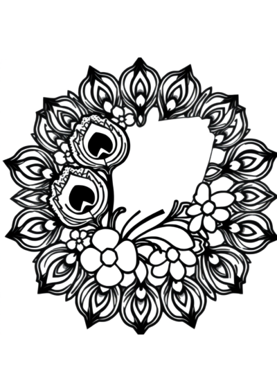 Peacock Feather Mandala With Flowers Coloring Page