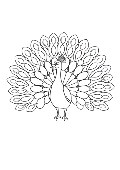 Peacock With Feathers Spread In Space Coloring Page