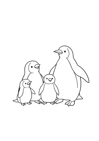 Penguin Family In Space Coloring Page