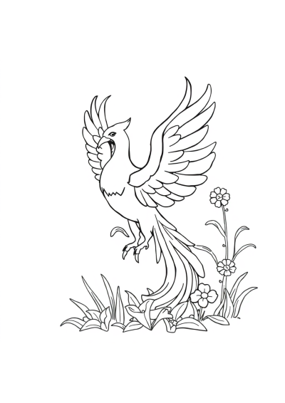 Phoenix Rising In Garden Coloring Page