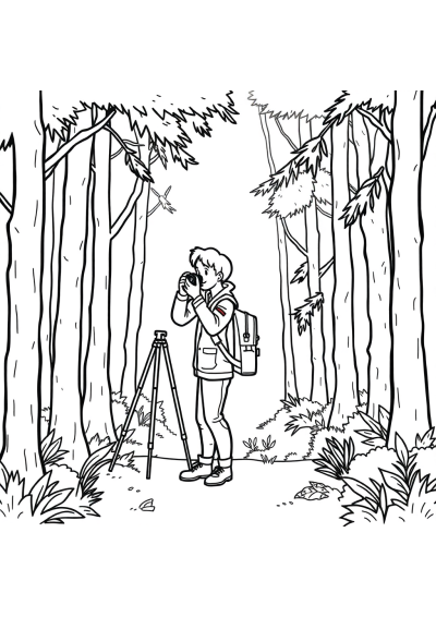 Photographer In Forest Coloring Page
