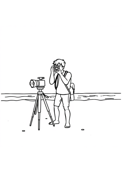 Photographer On Beach Coloring Page
