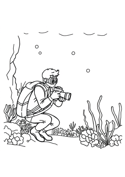 Photographer Underwater Coloring Page
