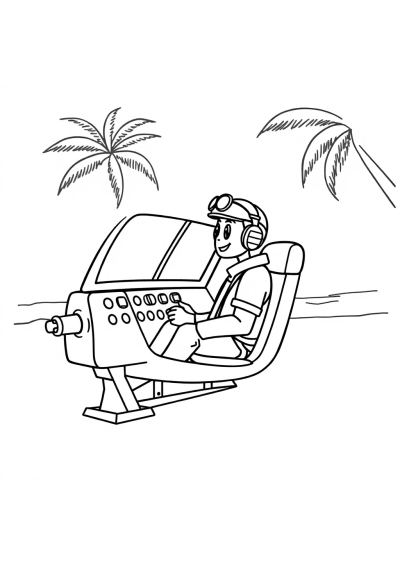Pilot In Cockpit On Beach Coloring Page