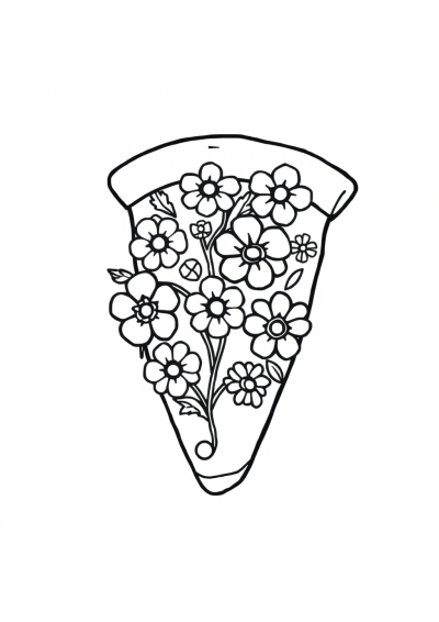 Pizza Slice With Flowers Coloring Page