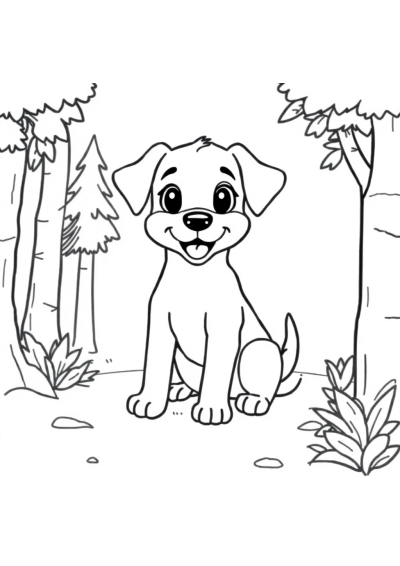 Playful Puppy In Forest Coloring Page