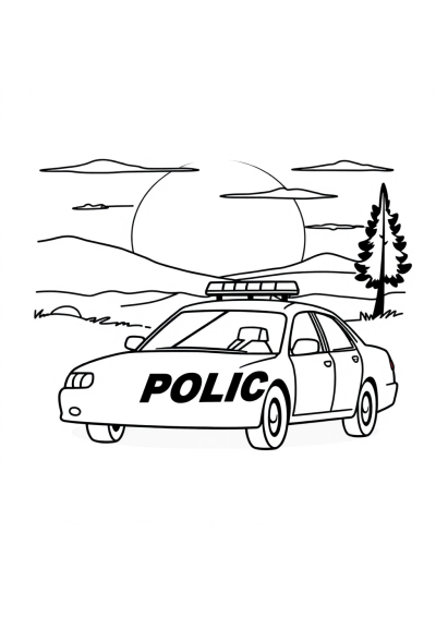 Police Car At Sunset Coloring Page