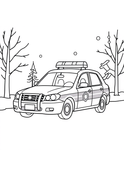 Police Car In Winter Coloring Page