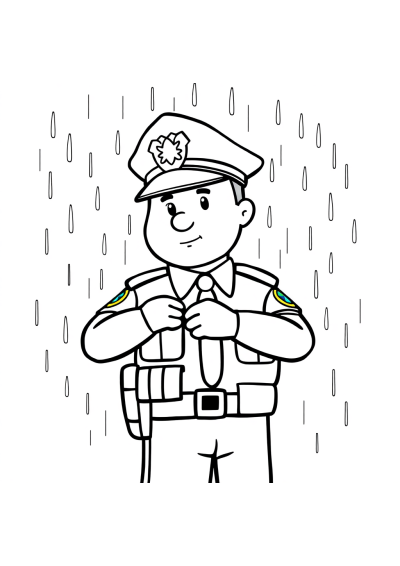 Police Officer In Rain Coloring Page