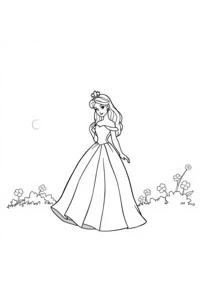 Princess In Dress At Night Coloring Page