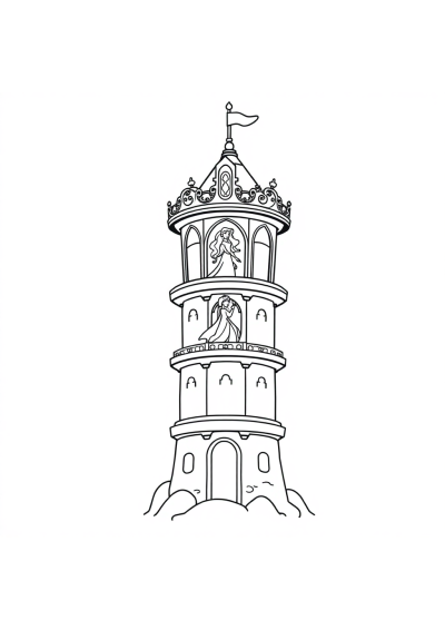 Princess In Tower In Space Coloring Page
