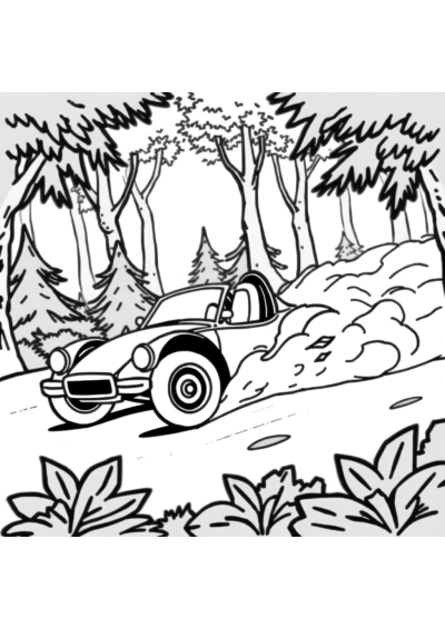 Race Car Speeding In Forest Coloring Page