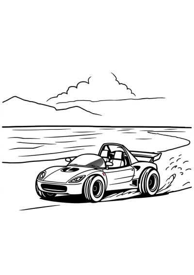 Race Car Speeding On Beach Coloring Page