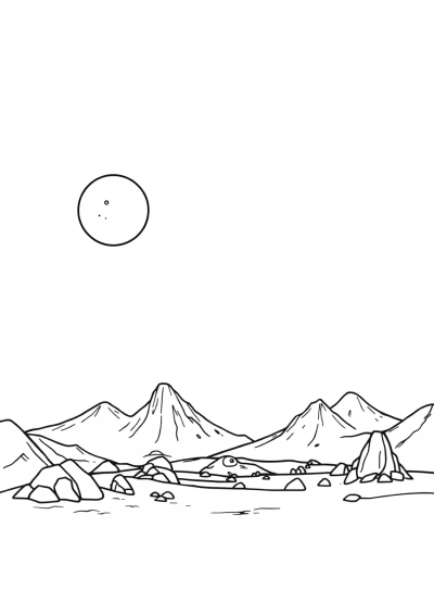 Realistic Alien Planet Landscape Coloring Page