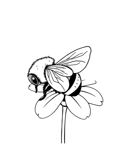 Realistic Bee On Flower Coloring Page