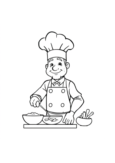 Realistic Chef Cooking Coloring Page