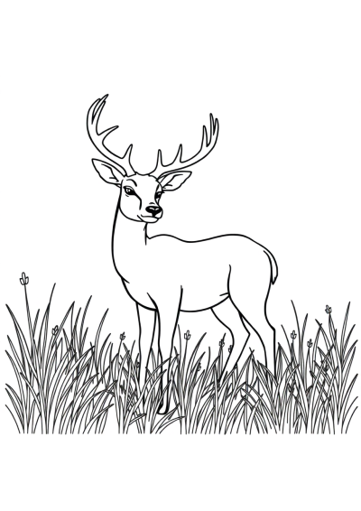Realistic Deer In Meadow Coloring Page