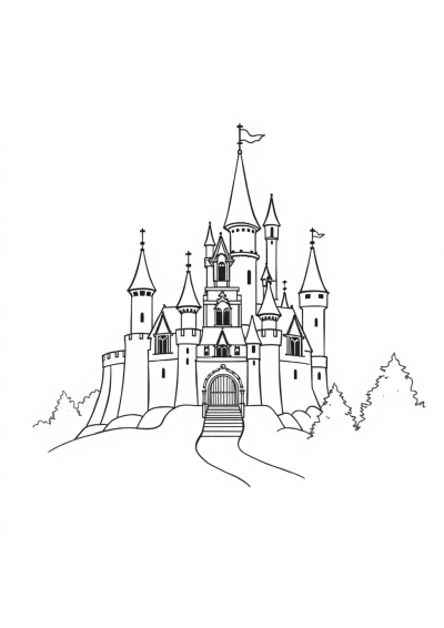 Realistic Enchanted Castle Coloring Page