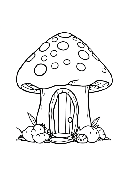 Realistic Fairy Mushroom House Coloring Page