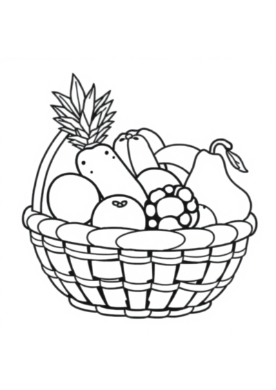 Realistic Fruit Basket Coloring Page