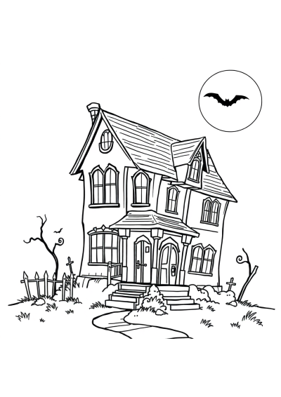 Realistic Haunted House Coloring Page