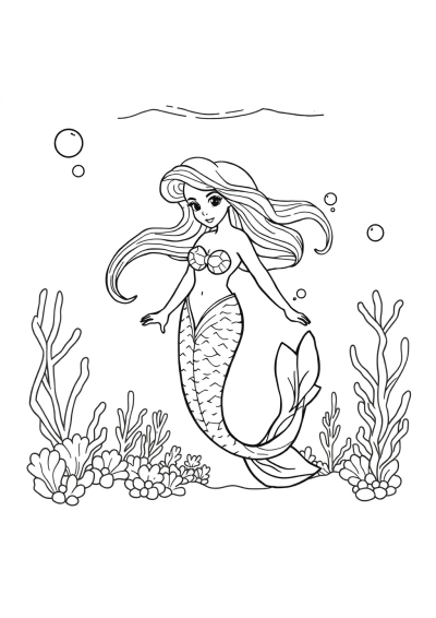 Realistic Mermaid Underwater Coloring Page