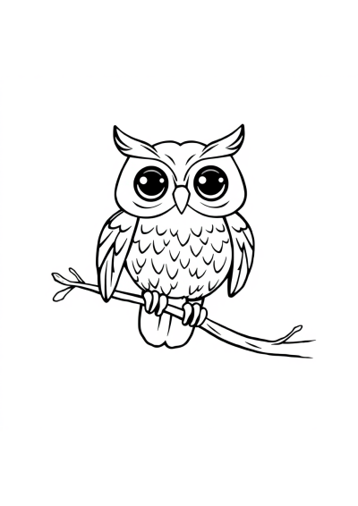 Realistic Owl On Branch Coloring Page
