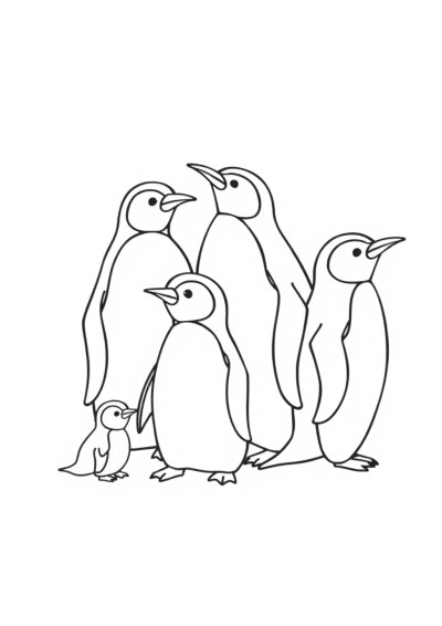 Realistic Penguin Family Coloring Page