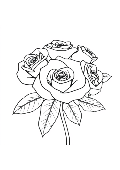 Realistic Rose Bouquet Coloring Page
